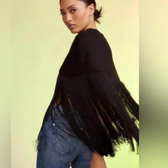 Cynthia Rowley Elegant Black Fringe Crop Top - Picture 2 of 7
